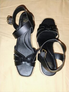 Women’s Black Ankle Strap Sandals with Bow Accent